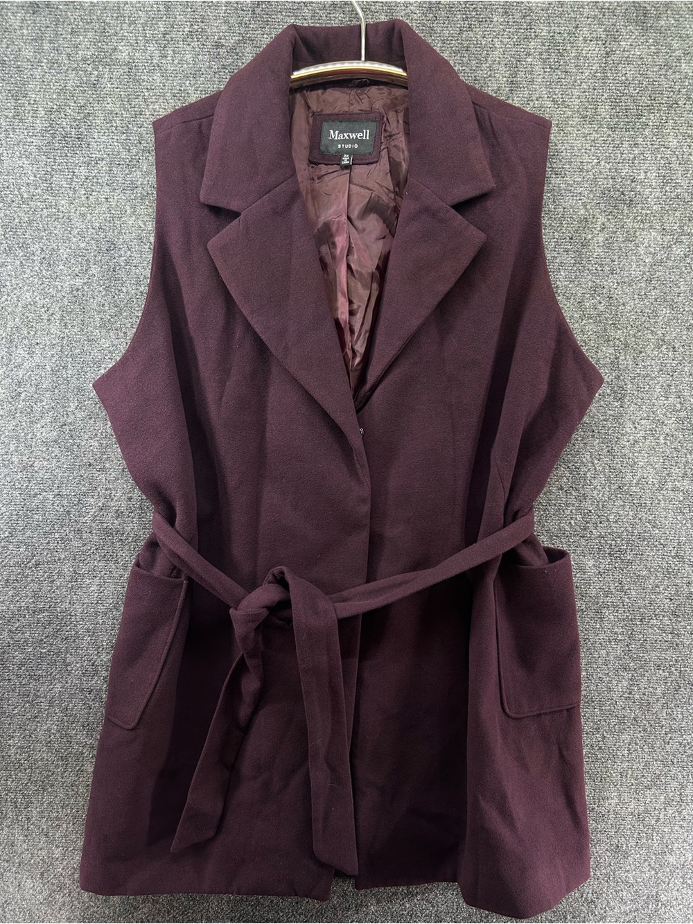 Maxwell Studio Sleeveless Vest 3X Belted Collared Maroon/Purple Lined Career